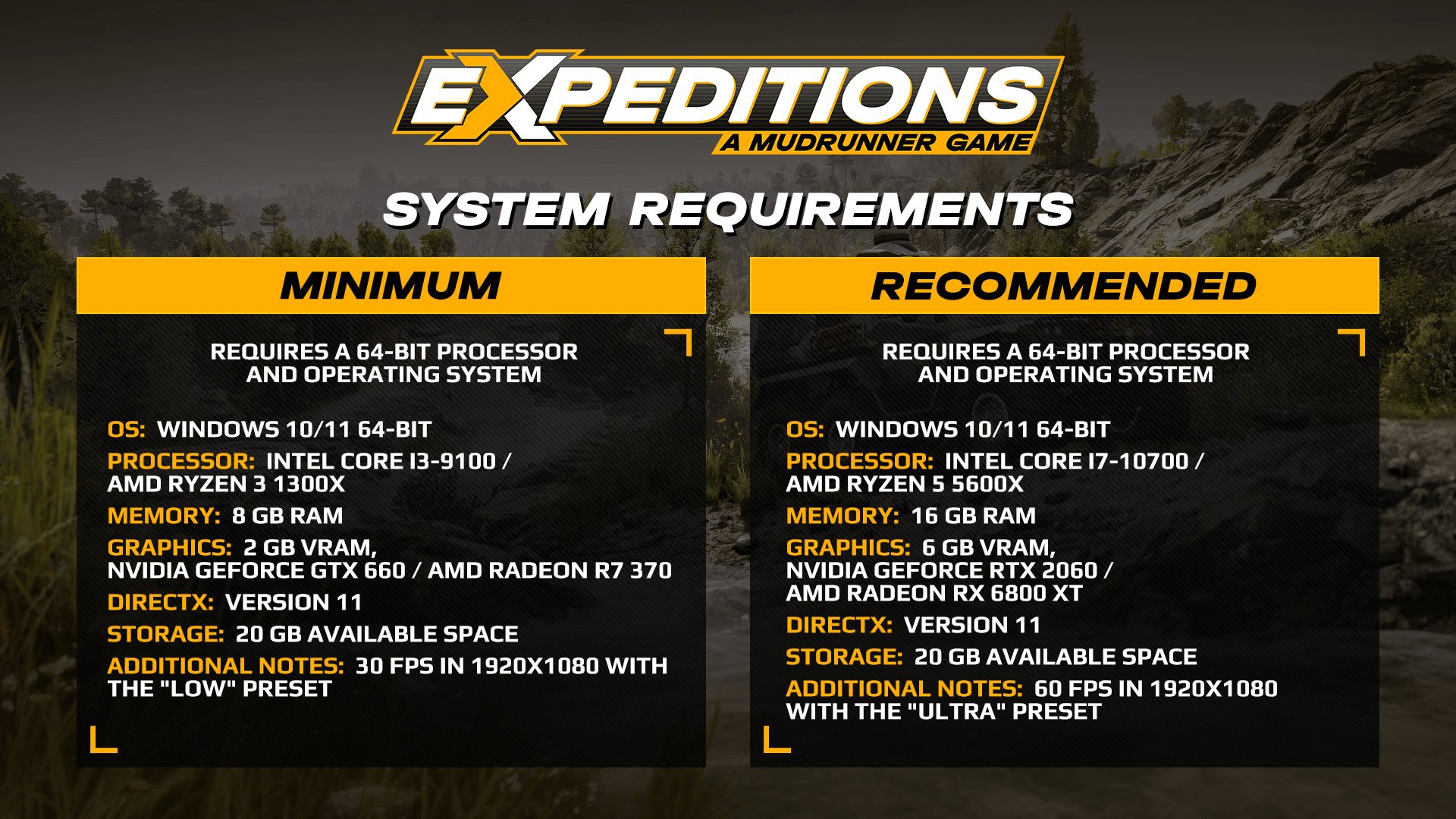 Системные требования Expeditions: A MudRunner Game